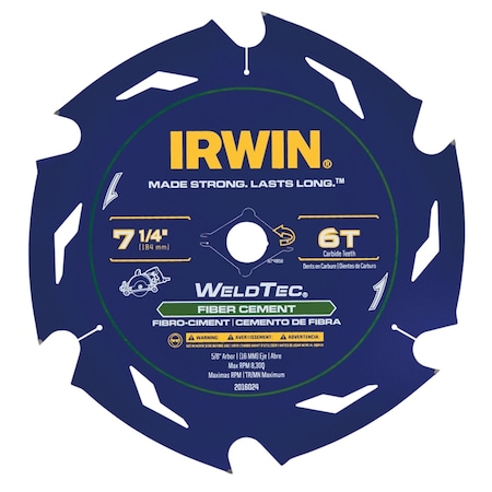 WeldTec 7-1/4 In. D X 5/8 Tungsten Carbide Tipped Fiber Cement Blade 6 Teeth 1 Pc